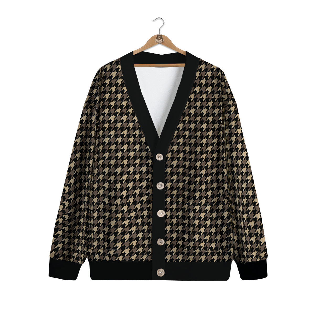 Houndstooth Brown Print Pattern Cardigan-grizzshop