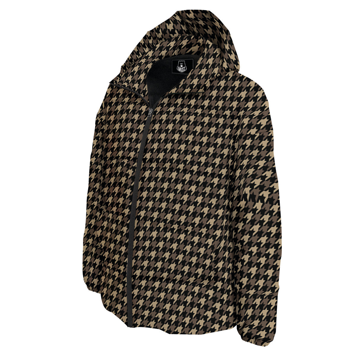 Houndstooth Brown Print Pattern Down Jacket-grizzshop