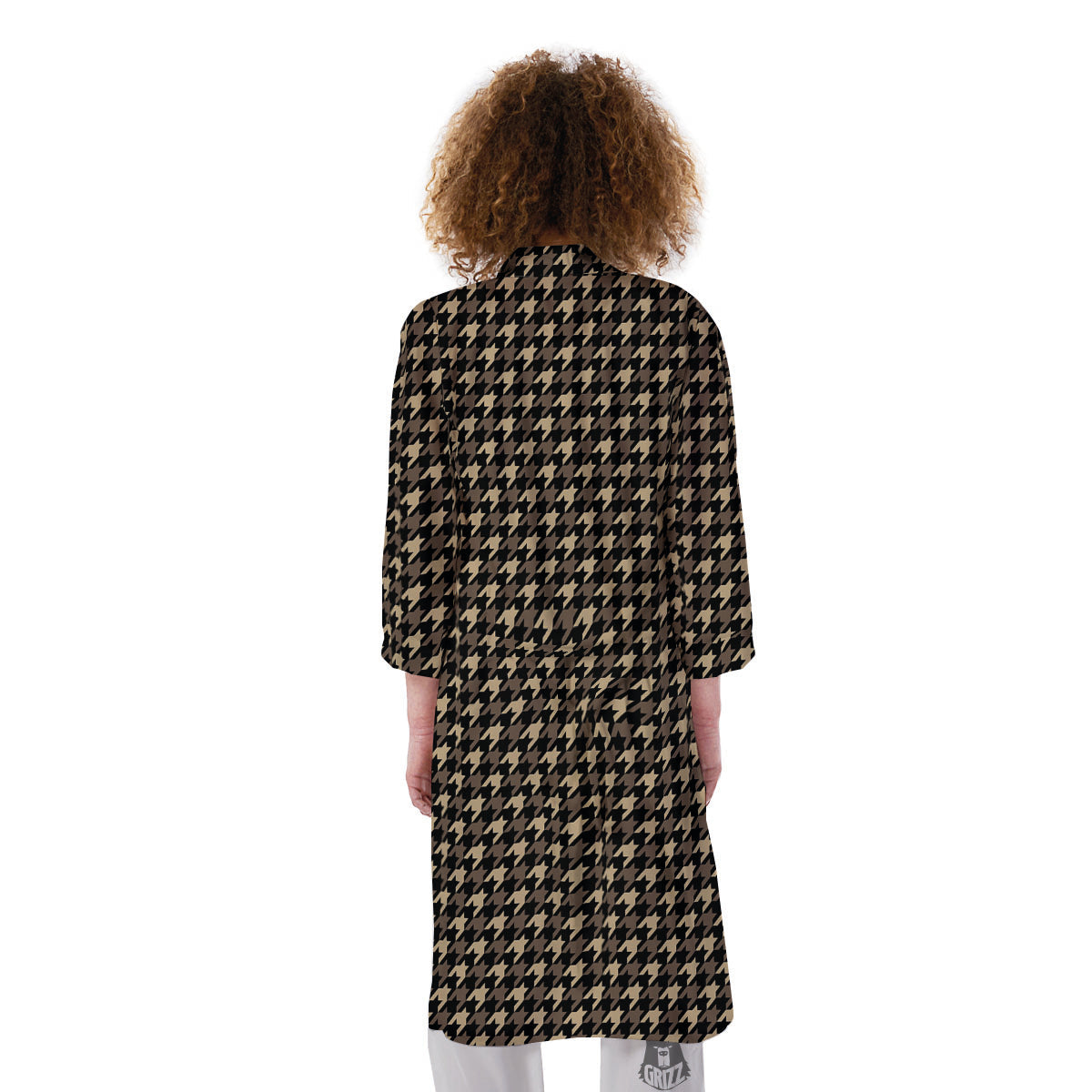 Houndstooth Brown Print Pattern Kimono-grizzshop