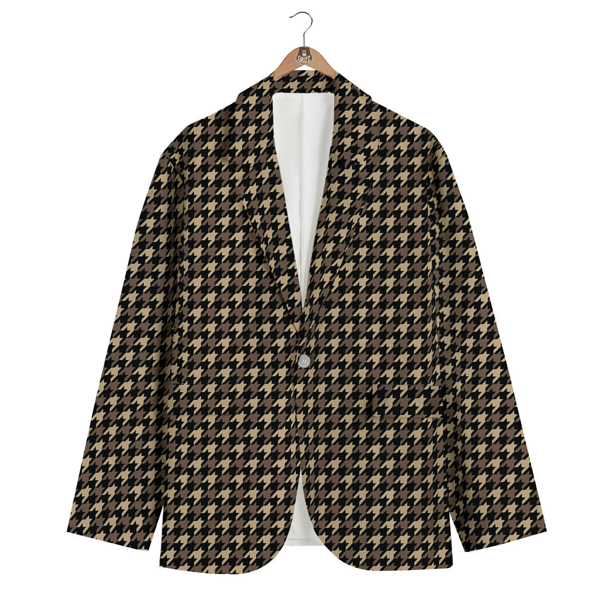 Houndstooth Brown Print Pattern Men's Blazer-grizzshop