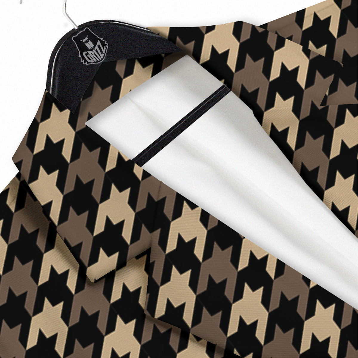 Houndstooth Brown Print Pattern Men's Sport Coat-grizzshop