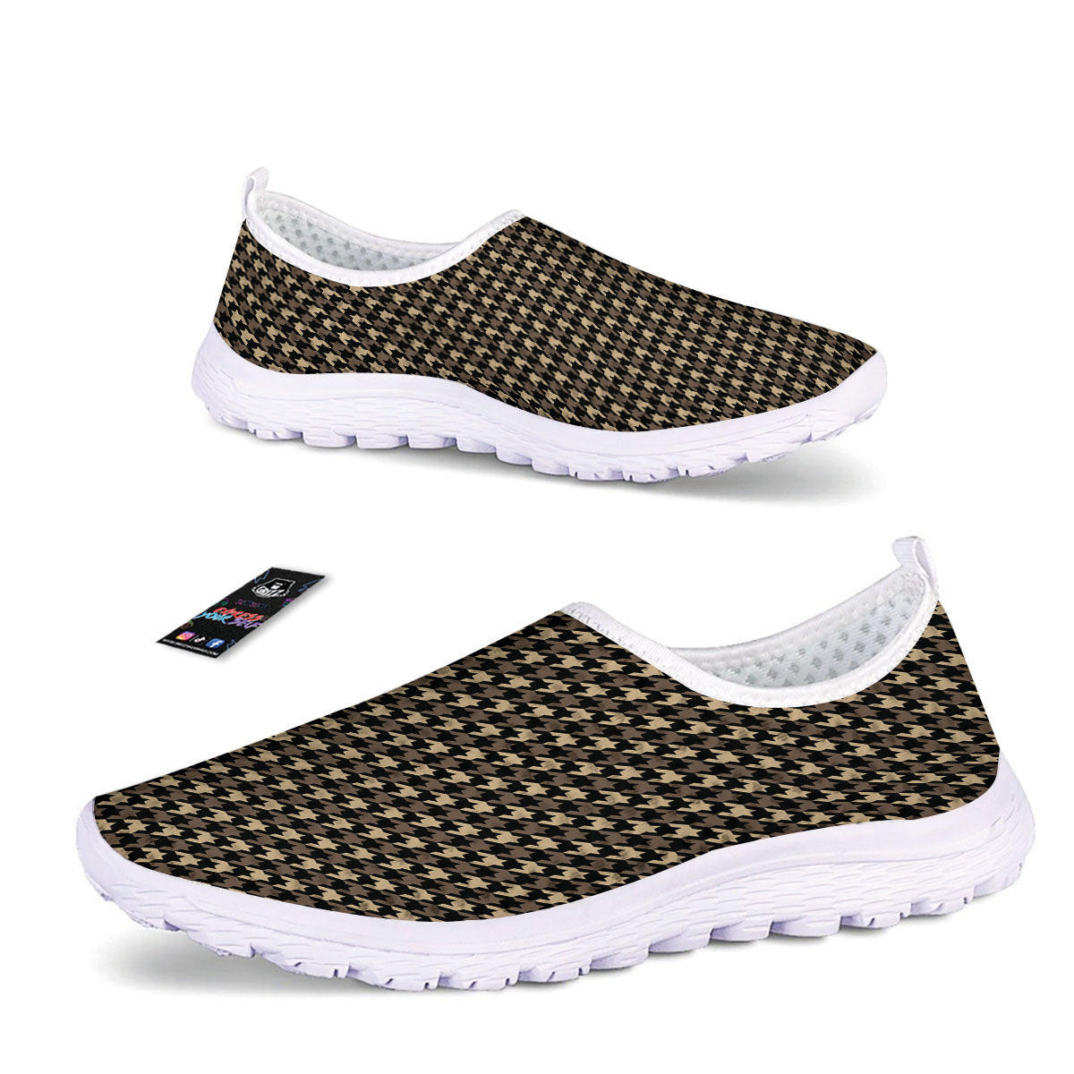 Houndstooth Brown Print Pattern Nurse Shoes-grizzshop
