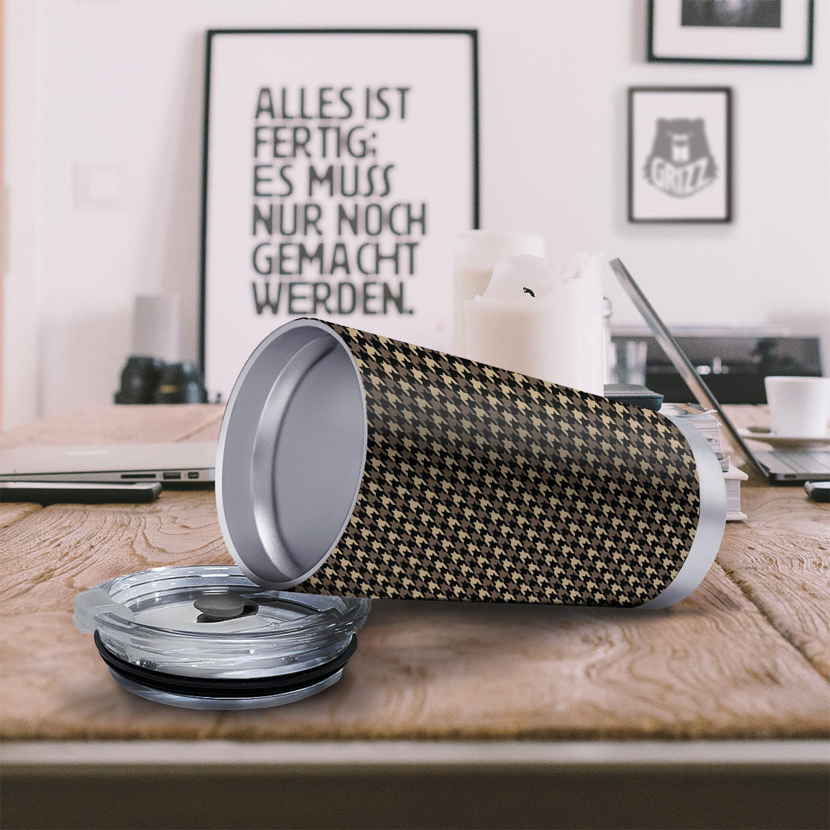 Houndstooth Brown Print Pattern Tumbler-grizzshop
