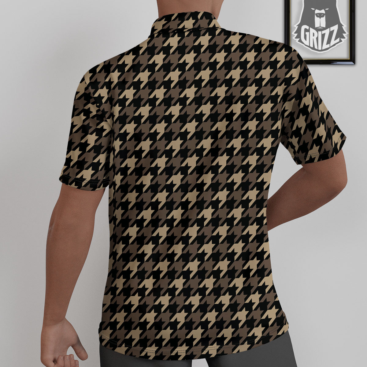 Houndstooth Brown Print Pattern Untucked Shirts-grizzshop