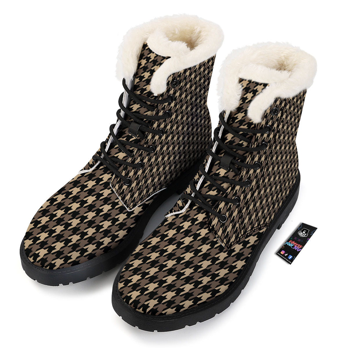 Houndstooth Brown Print Pattern Winter Boots-grizzshop