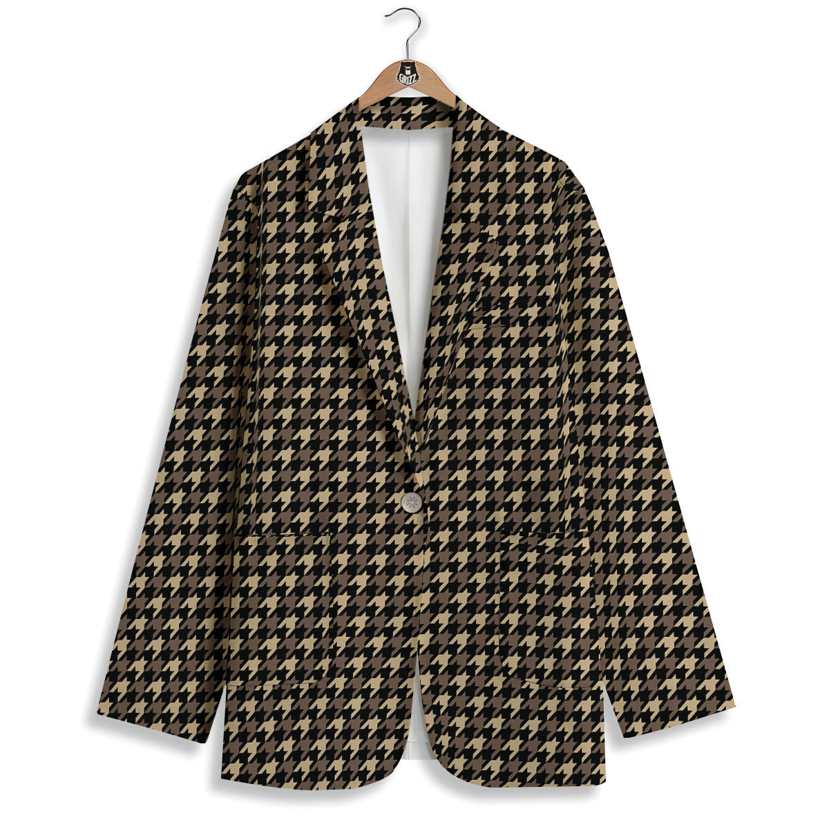 Houndstooth Brown Print Pattern Women's Blazer-grizzshop