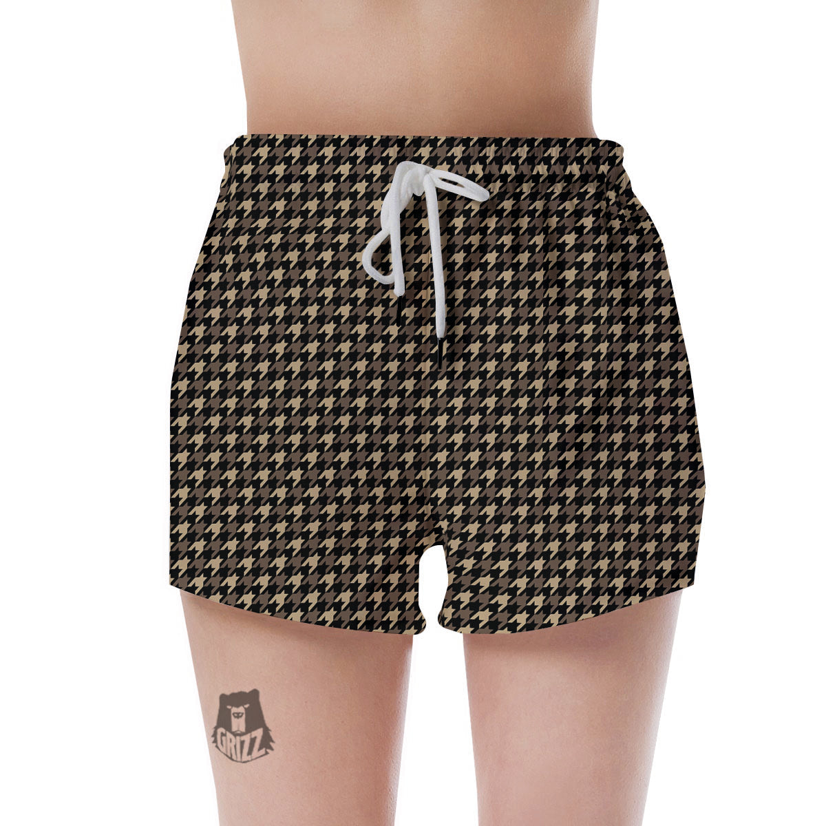 Houndstooth Brown Print Pattern Women's Shorts-grizzshop