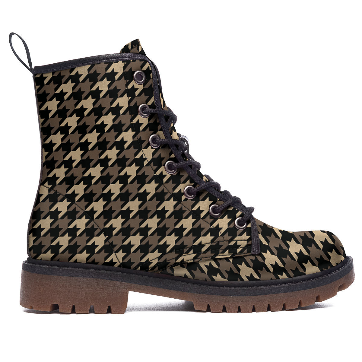 Houndstooth Brown Print Pattern Work Boots-grizzshop