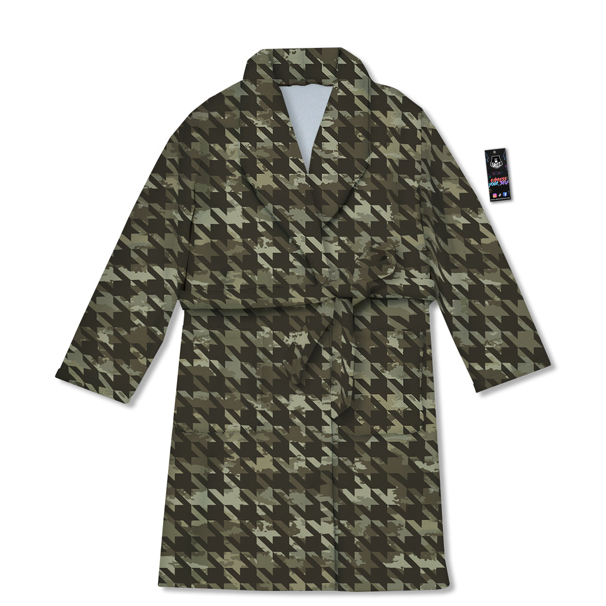 Houndstooth Camouflage Green Print Pattern Bathrobe-grizzshop