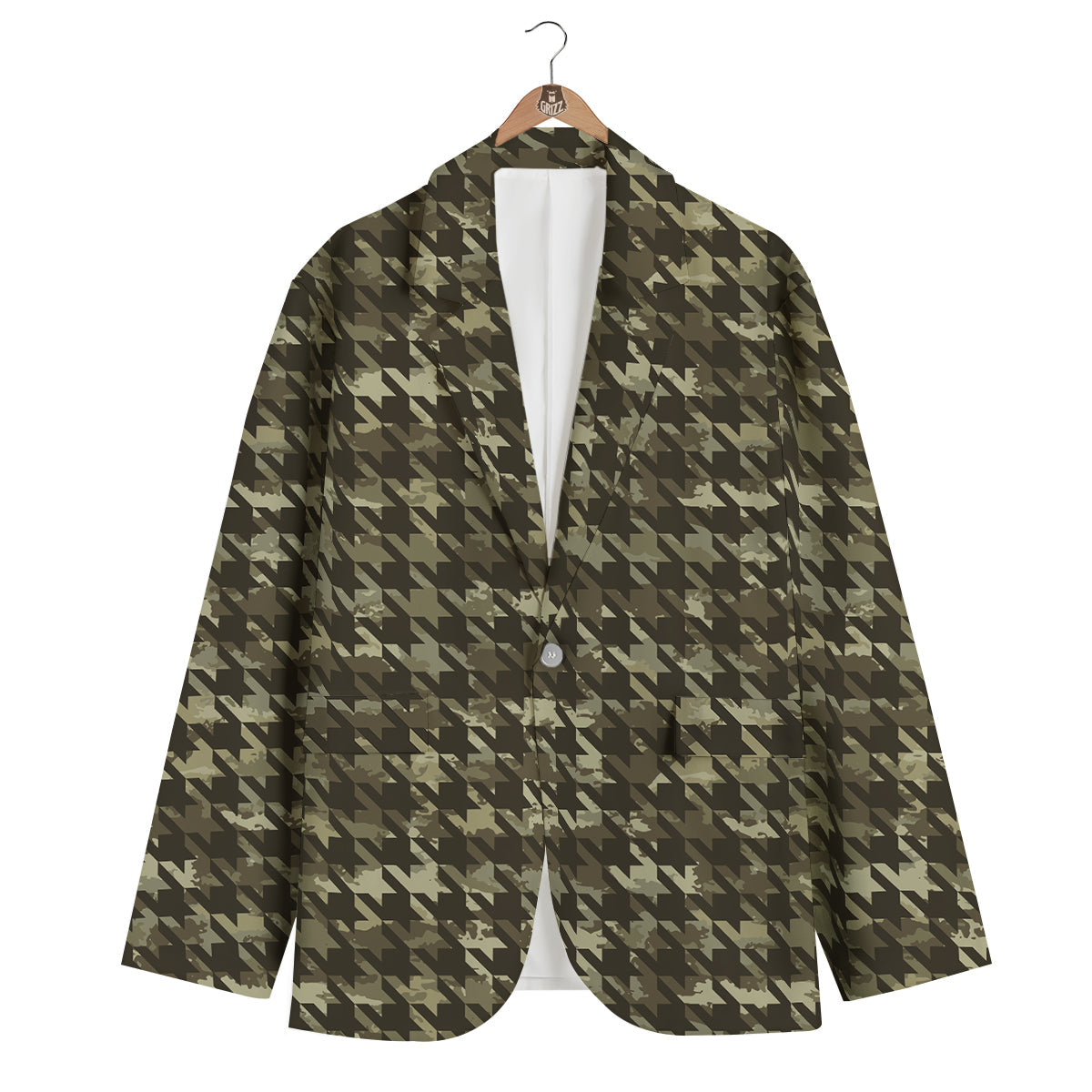 Houndstooth Camouflage Green Print Pattern Men's Blazer-grizzshop
