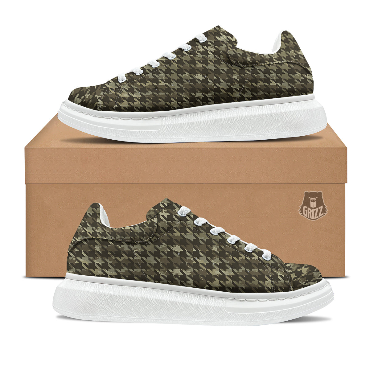 Houndstooth Camouflage Green Print Pattern Platform Shoes-grizzshop