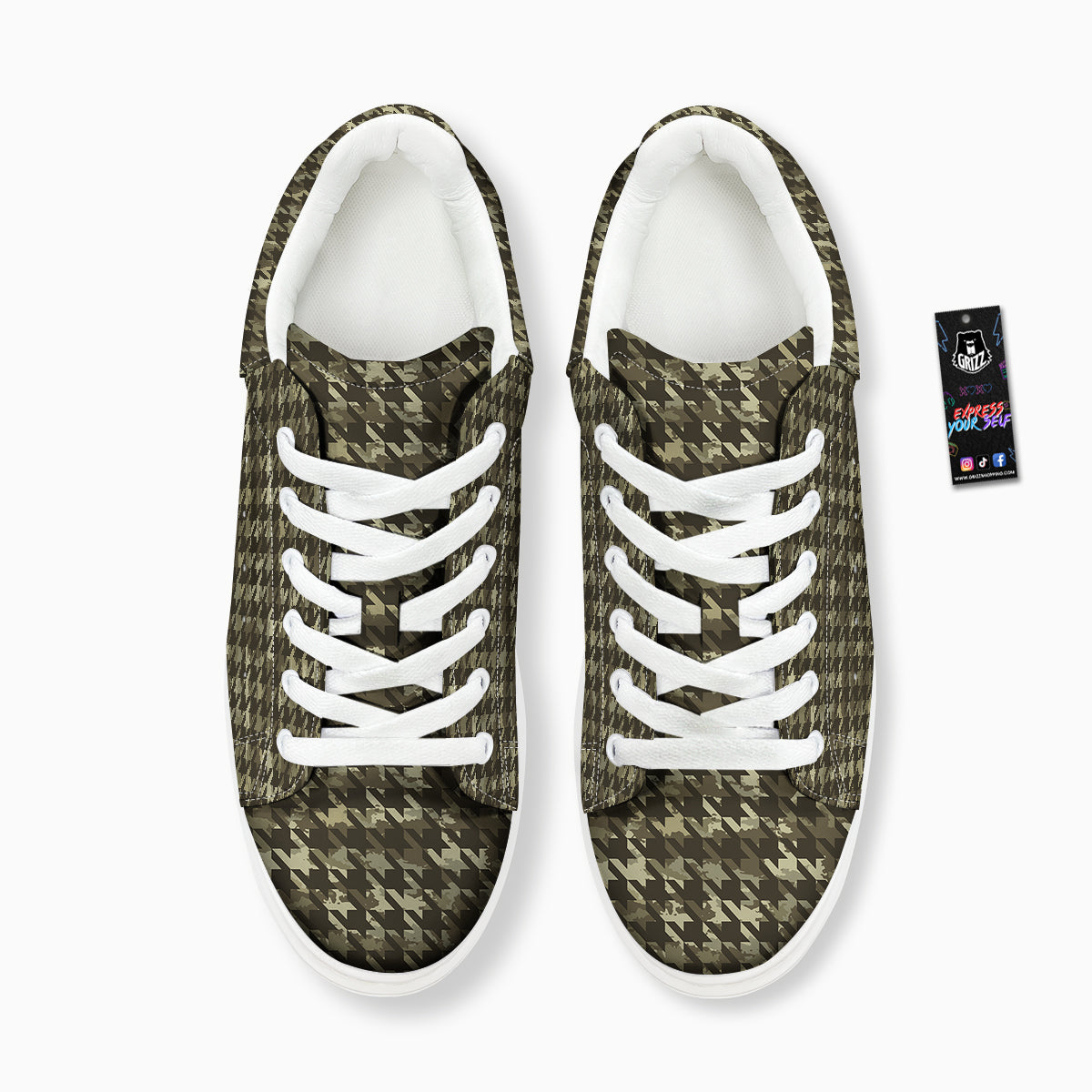 Houndstooth Camouflage Green Print Pattern Platform Shoes-grizzshop