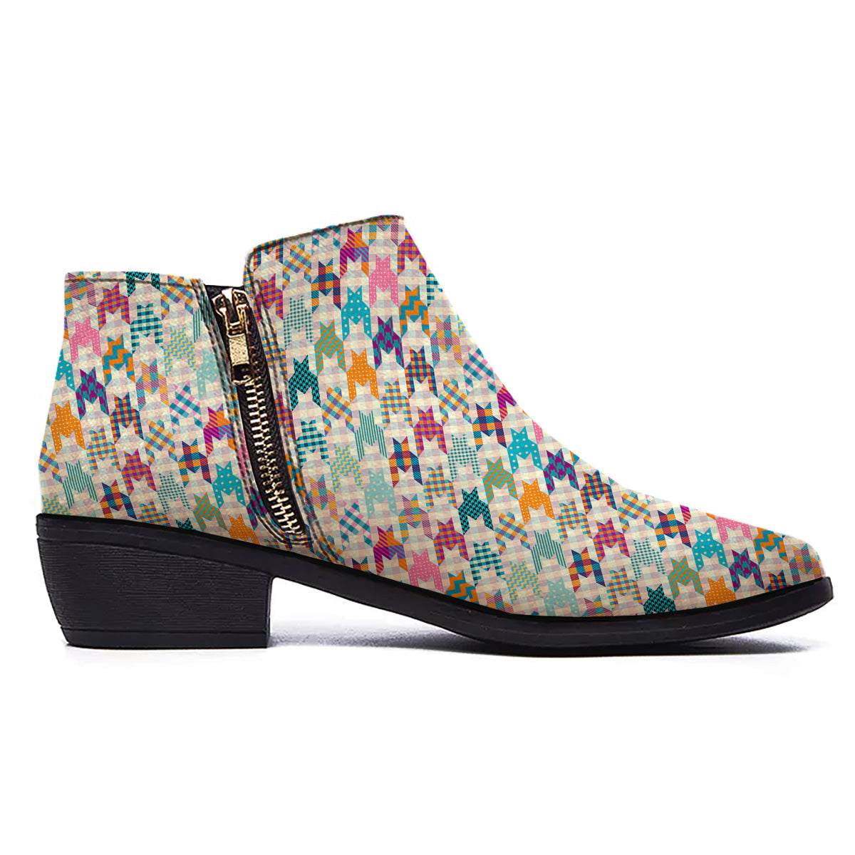 Houndstooth Colorful Plaid Print Pattern Ankle Boots-grizzshop