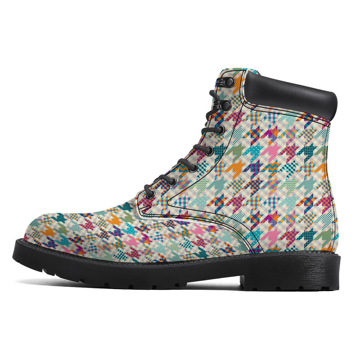 Houndstooth Colorful Plaid Print Pattern Boots-grizzshop