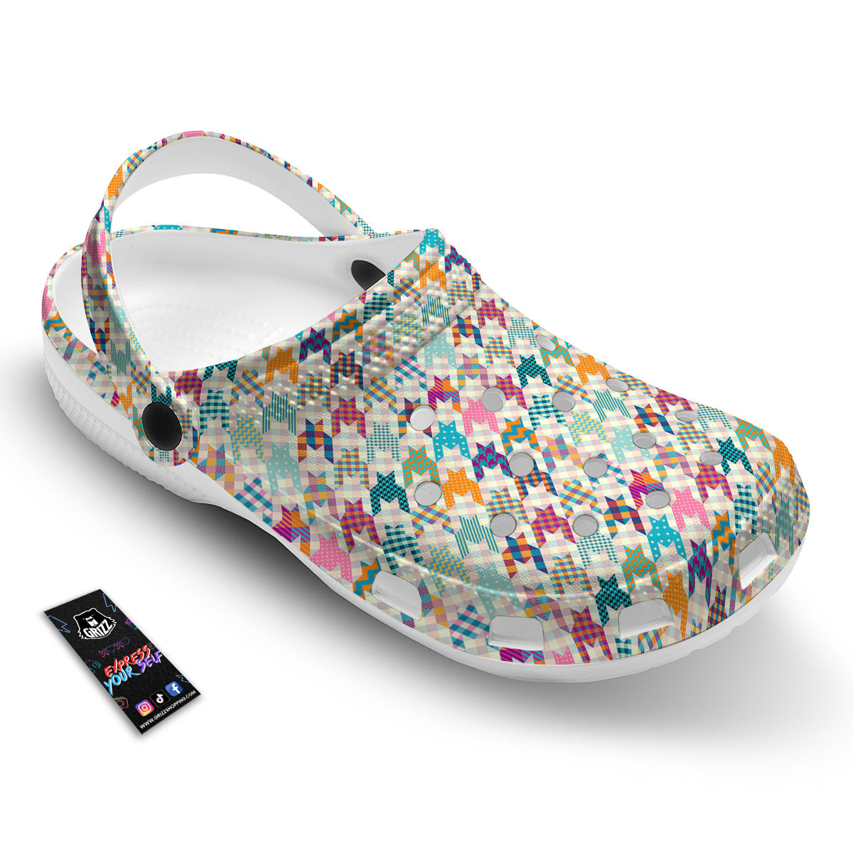 Houndstooth Colorful Plaid Print Pattern Clog-grizzshop