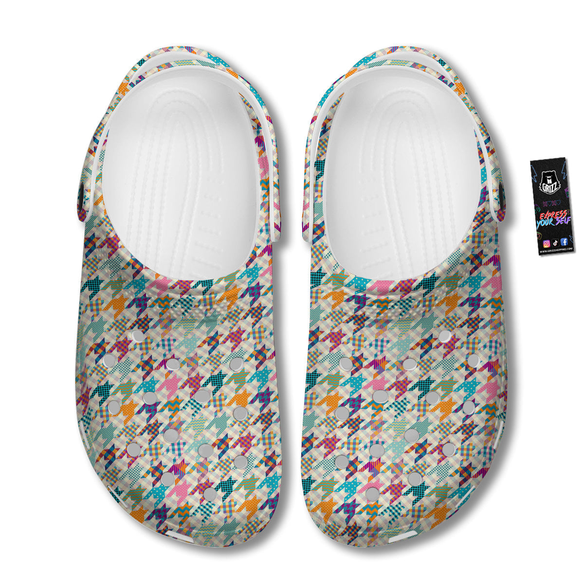 Houndstooth Colorful Plaid Print Pattern Clog-grizzshop