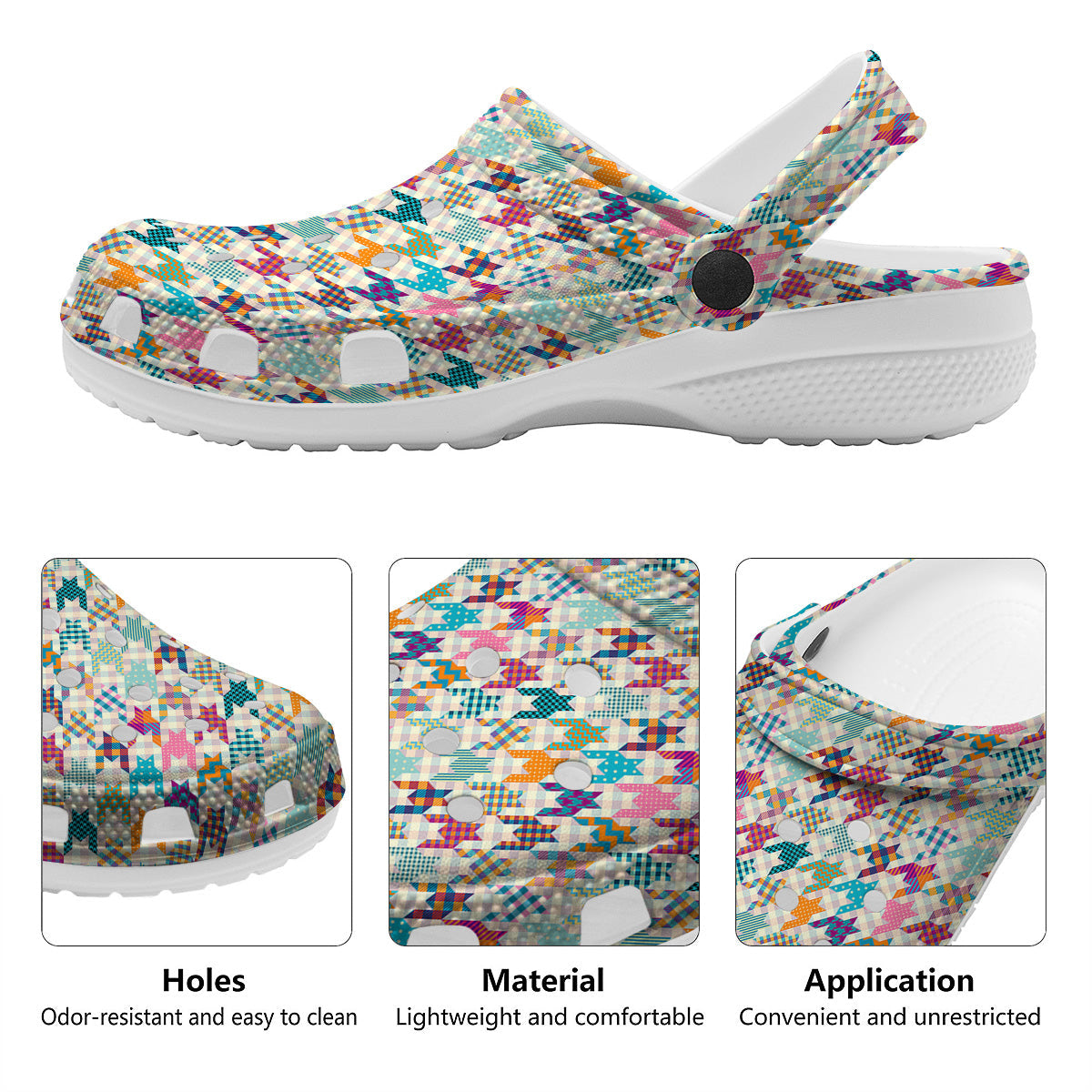 Houndstooth Colorful Plaid Print Pattern Clog-grizzshop