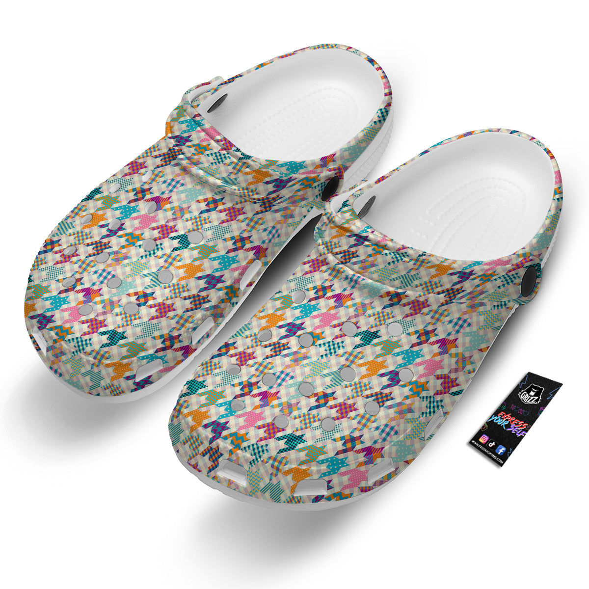 Houndstooth Colorful Plaid Print Pattern Clog-grizzshop