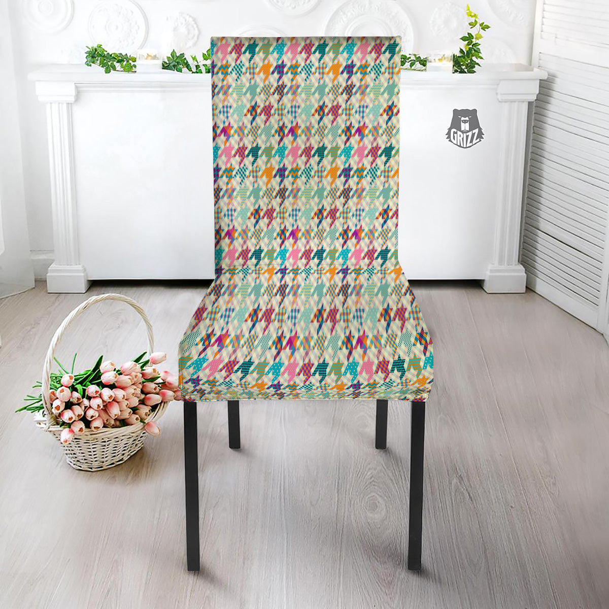 Houndstooth Colorful Plaid Print Pattern Dining Chair Slipcover-grizzshop