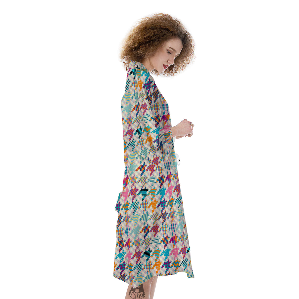 Houndstooth Colorful Plaid Print Pattern Kimono-grizzshop