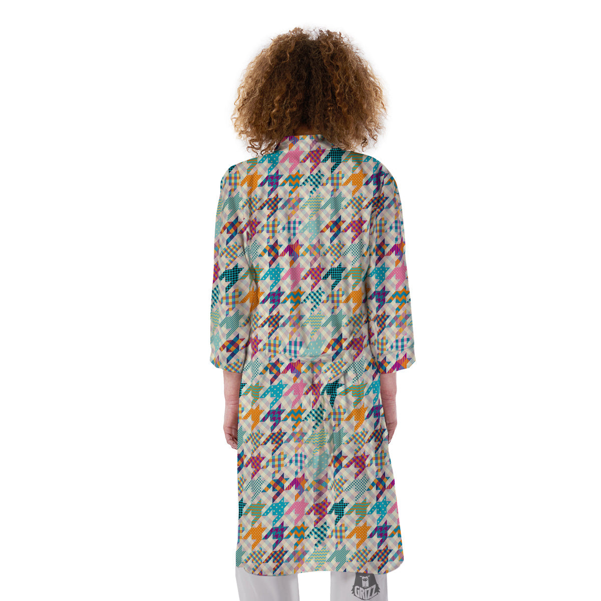 Houndstooth Colorful Plaid Print Pattern Kimono-grizzshop