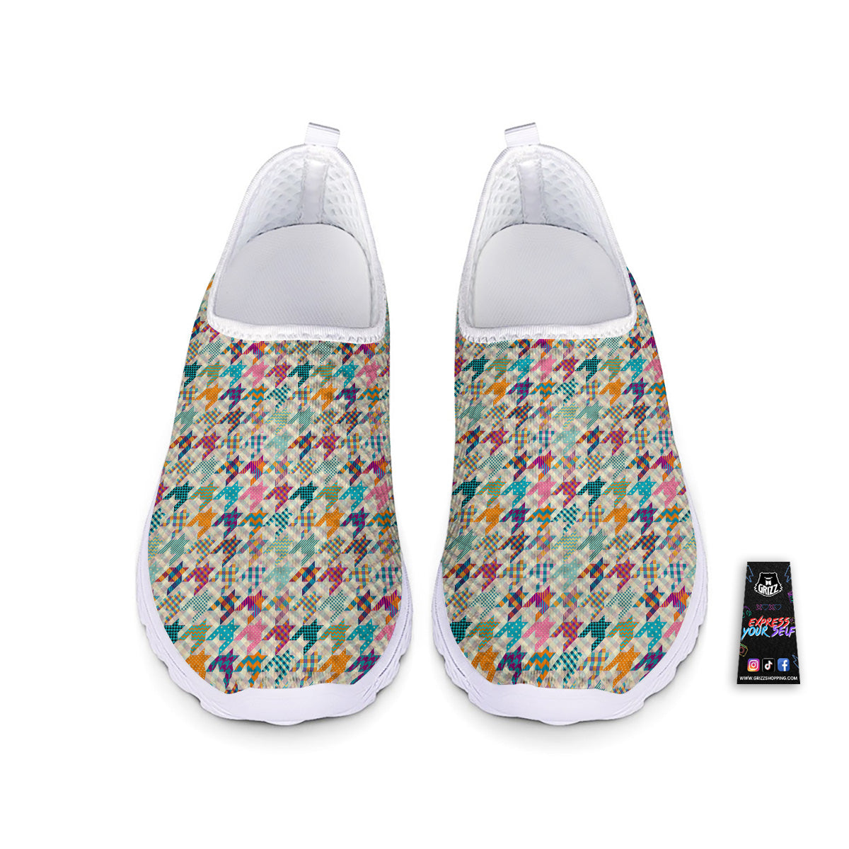Houndstooth Colorful Plaid Print Pattern Nurse Shoes-grizzshop