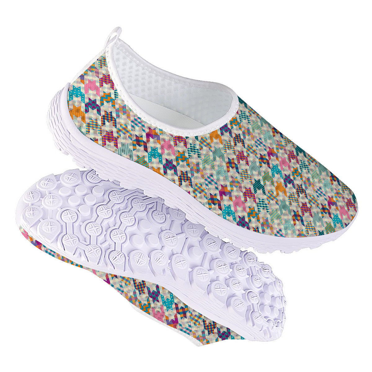 Houndstooth Colorful Plaid Print Pattern Nurse Shoes-grizzshop