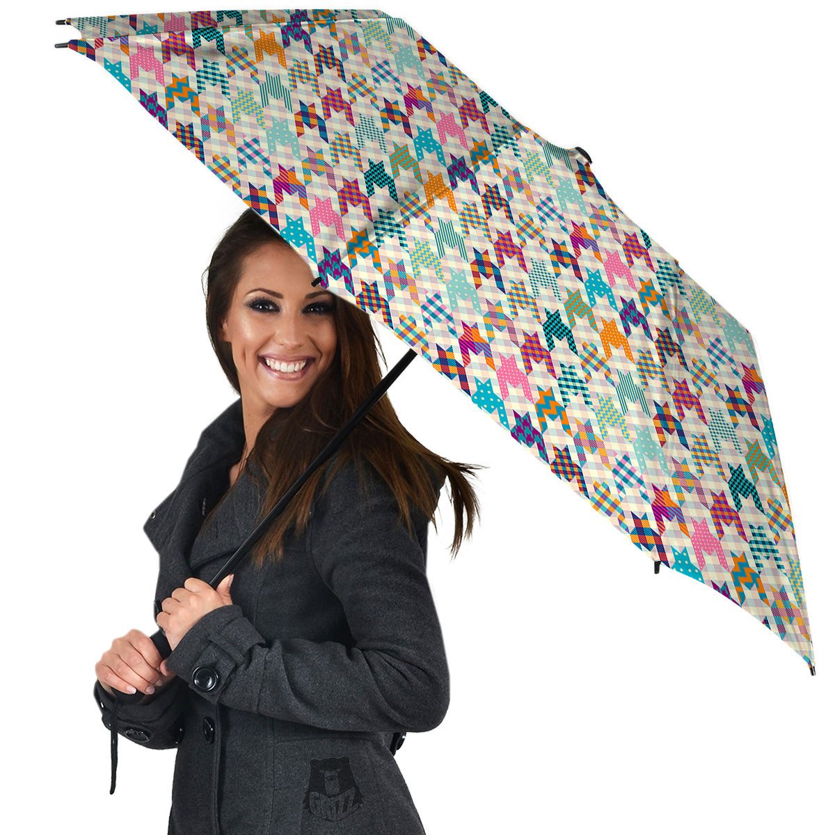 Houndstooth Colorful Plaid Print Pattern Umbrella-grizzshop