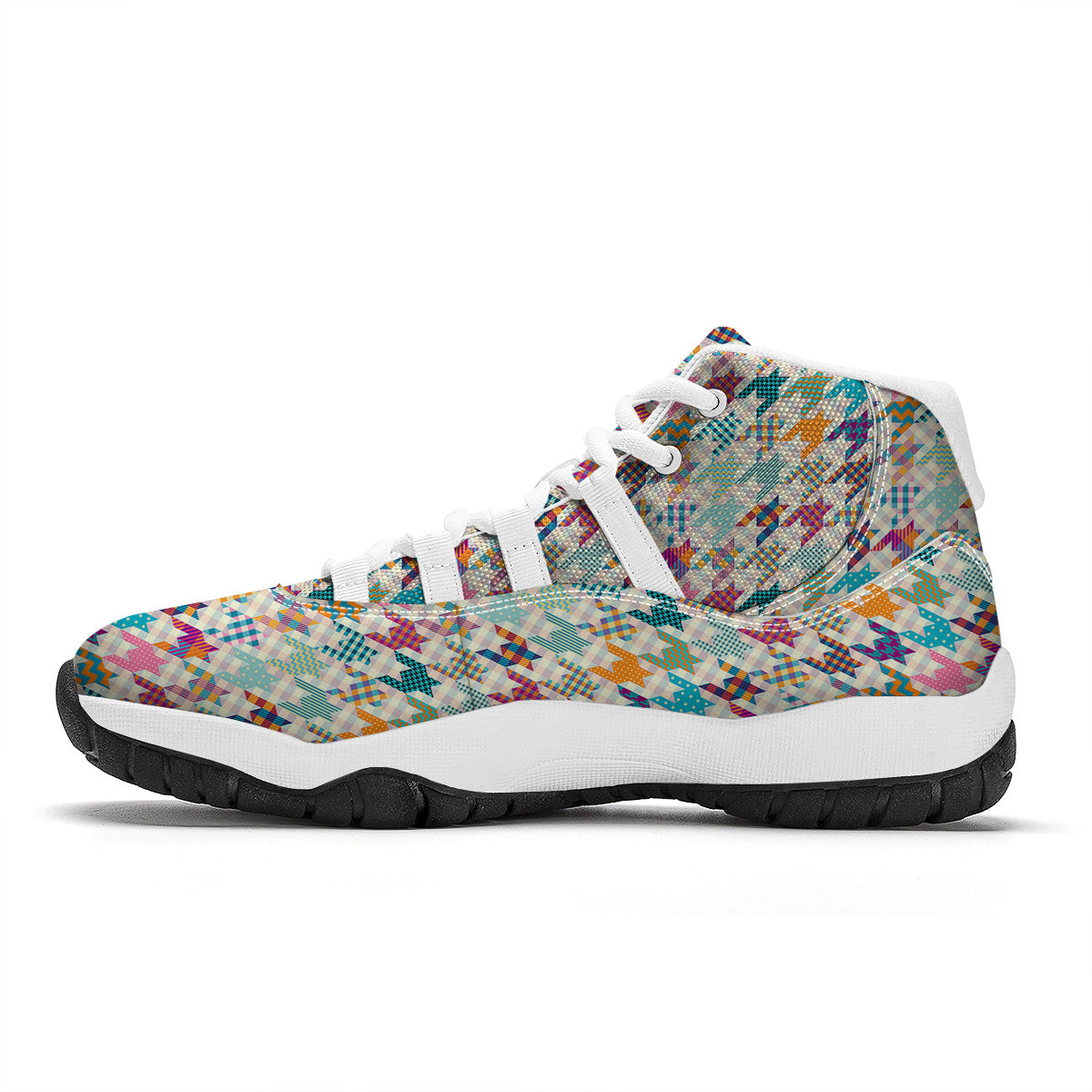 Houndstooth Colorful Plaid Print Pattern White Bball Shoes-grizzshop