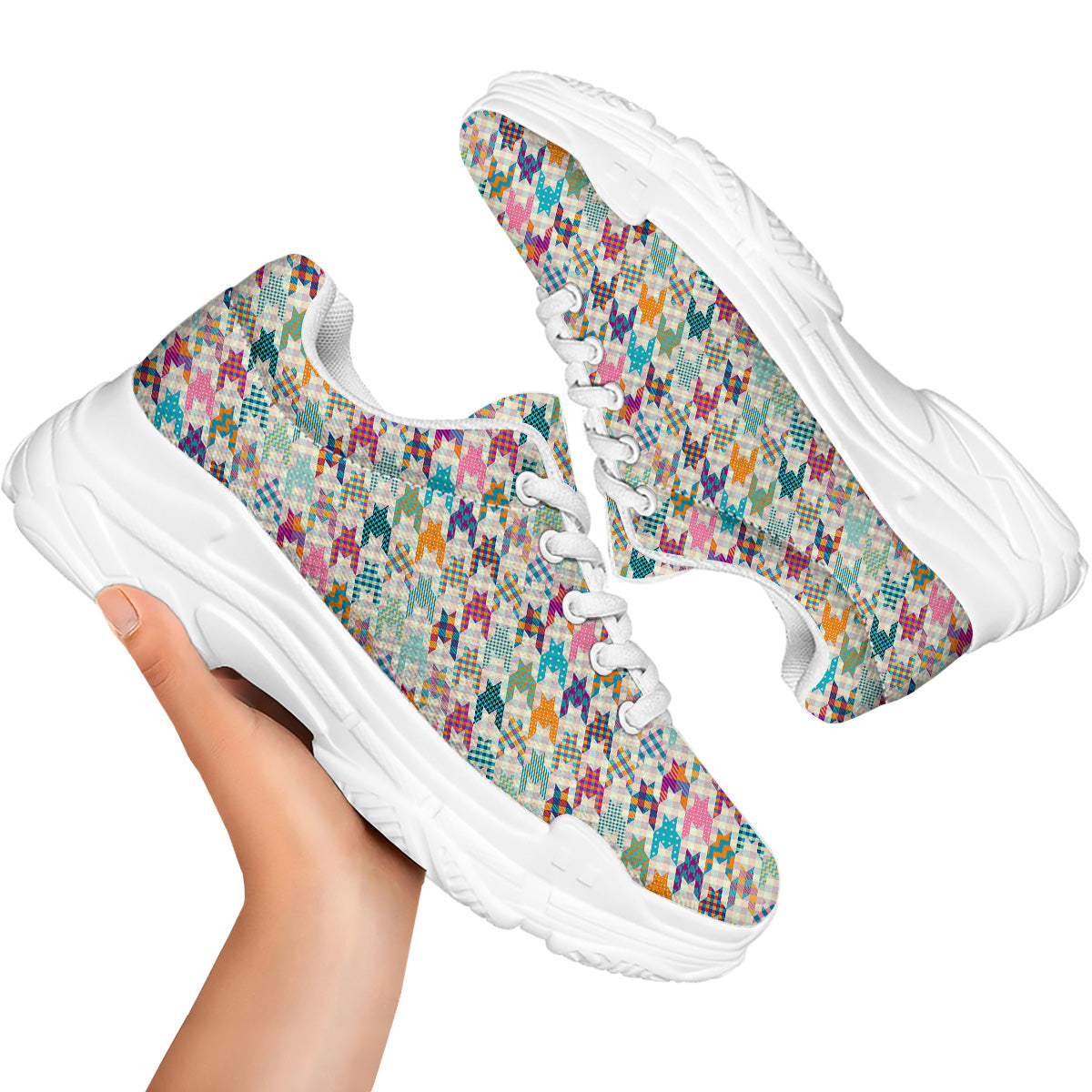 Houndstooth Colorful Plaid Print Pattern White Chunky Shoes-grizzshop