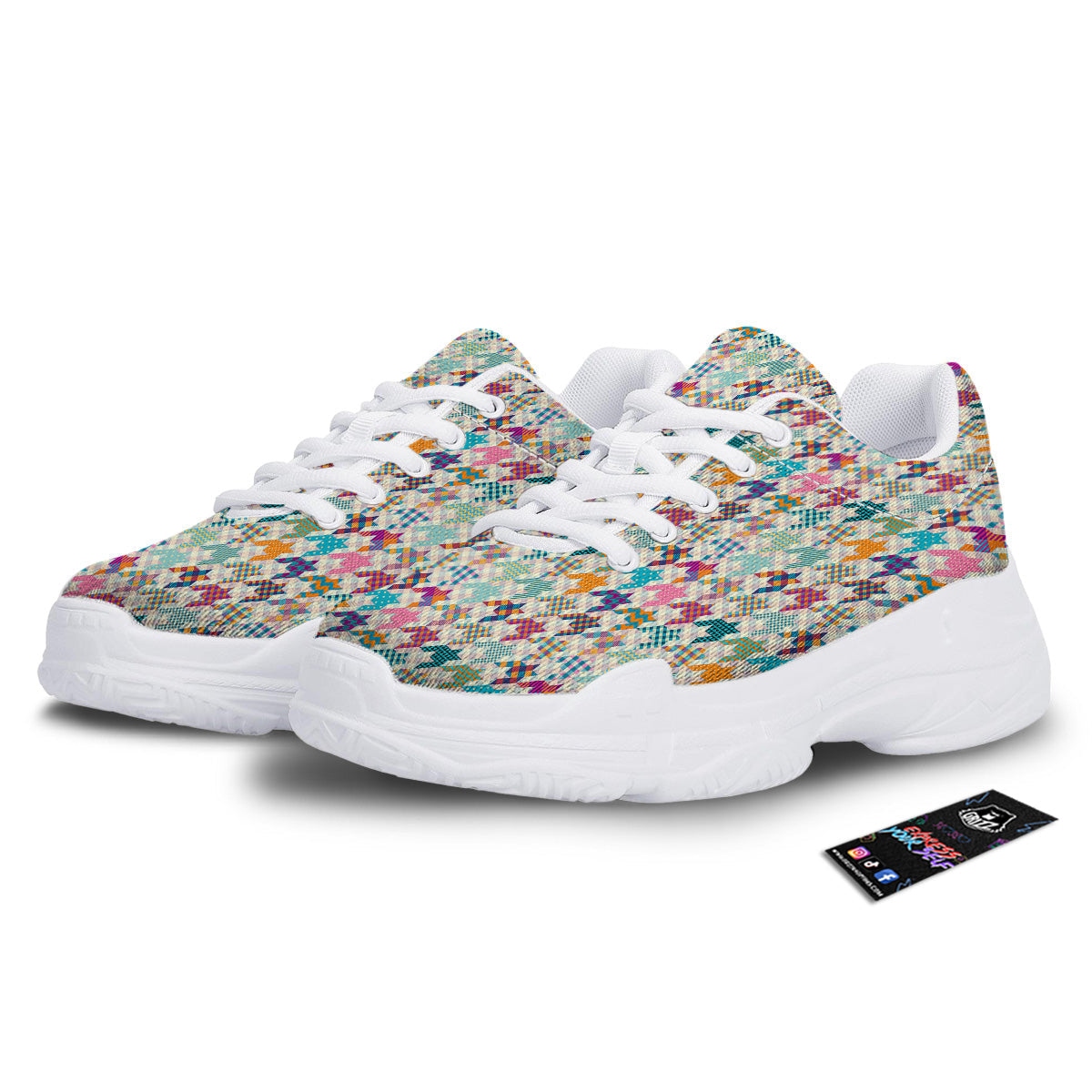 Houndstooth Colorful Plaid Print Pattern White Chunky Shoes-grizzshop