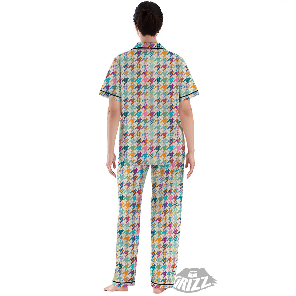 Houndstooth Colorful Plaid Print Pattern Women's Pajamas Set-grizzshop