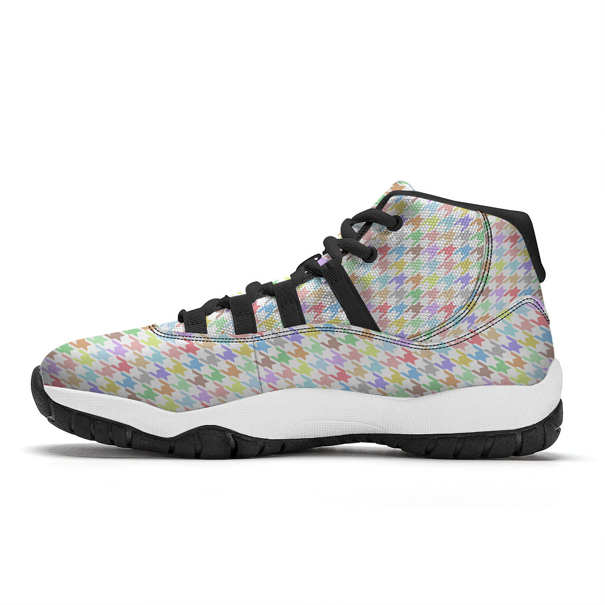 Houndstooth Colorful Print Black Bball Shoes-grizzshop