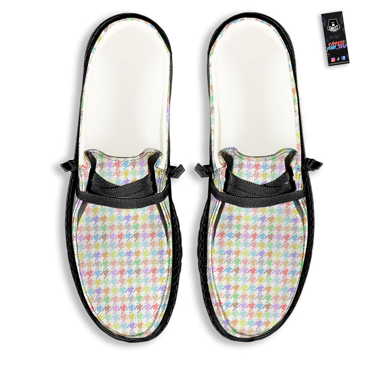 Houndstooth Colorful Print Black Loafers-grizzshop