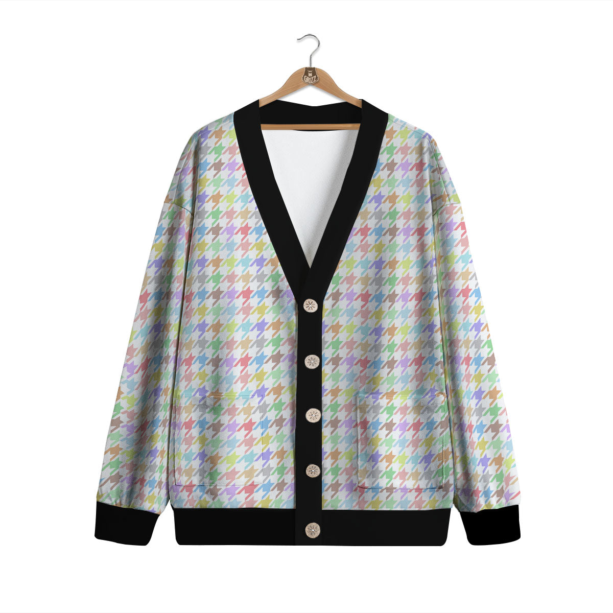 Houndstooth Colorful Print Cardigan-grizzshop