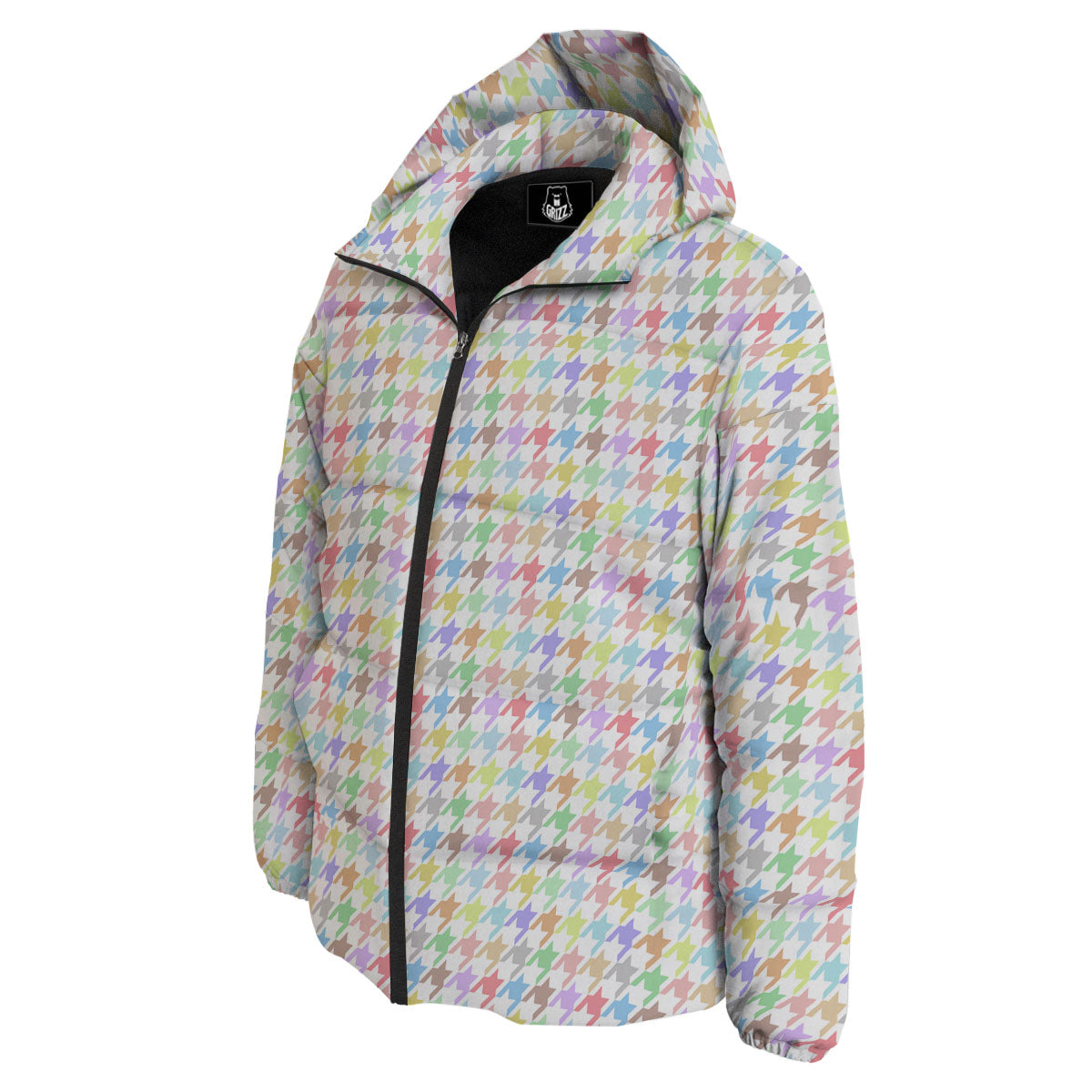 Houndstooth Colorful Print Down Jacket-grizzshop