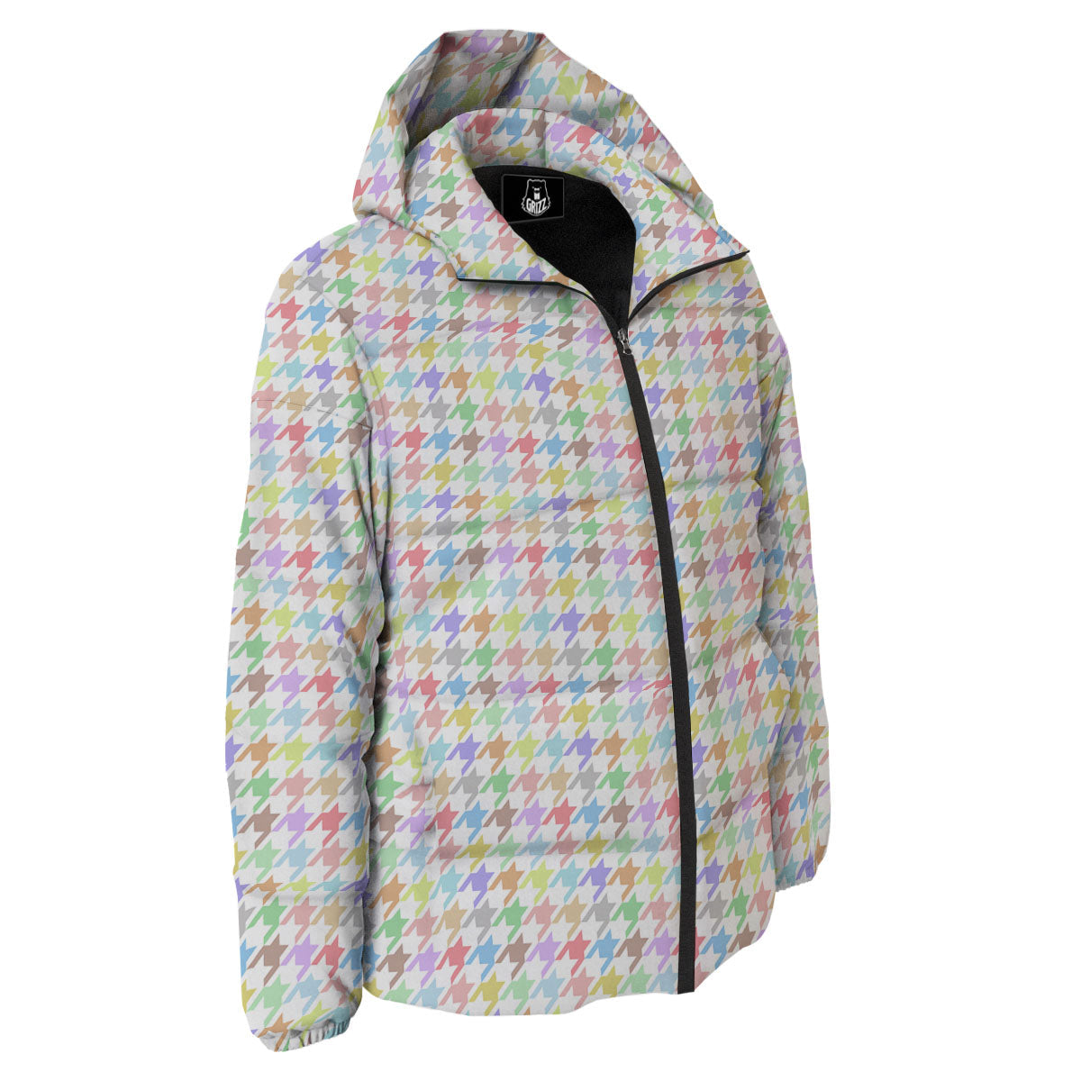 Houndstooth Colorful Print Down Jacket-grizzshop