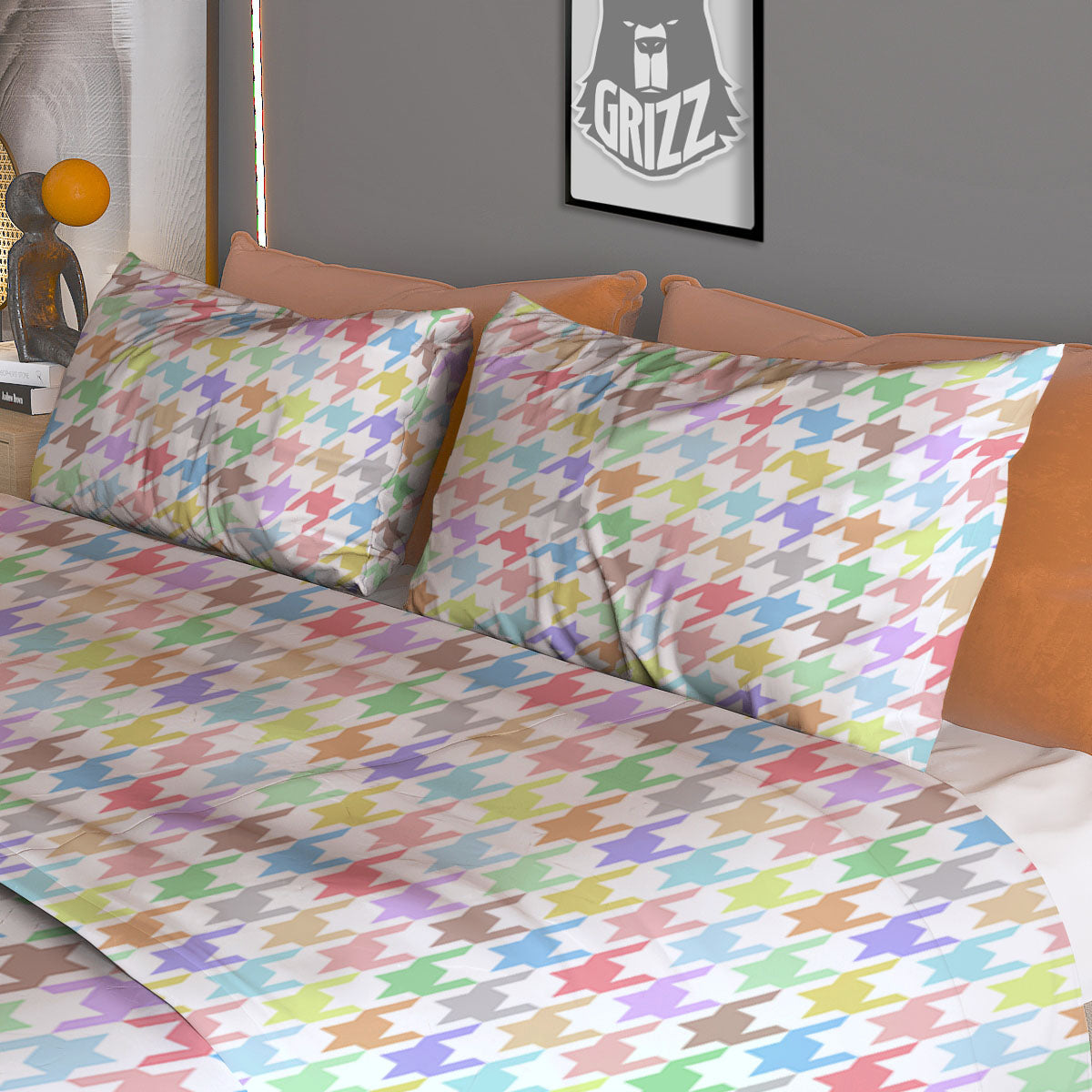 Grey Prince Of Wales Check Print Duvet Cover Bedding Set