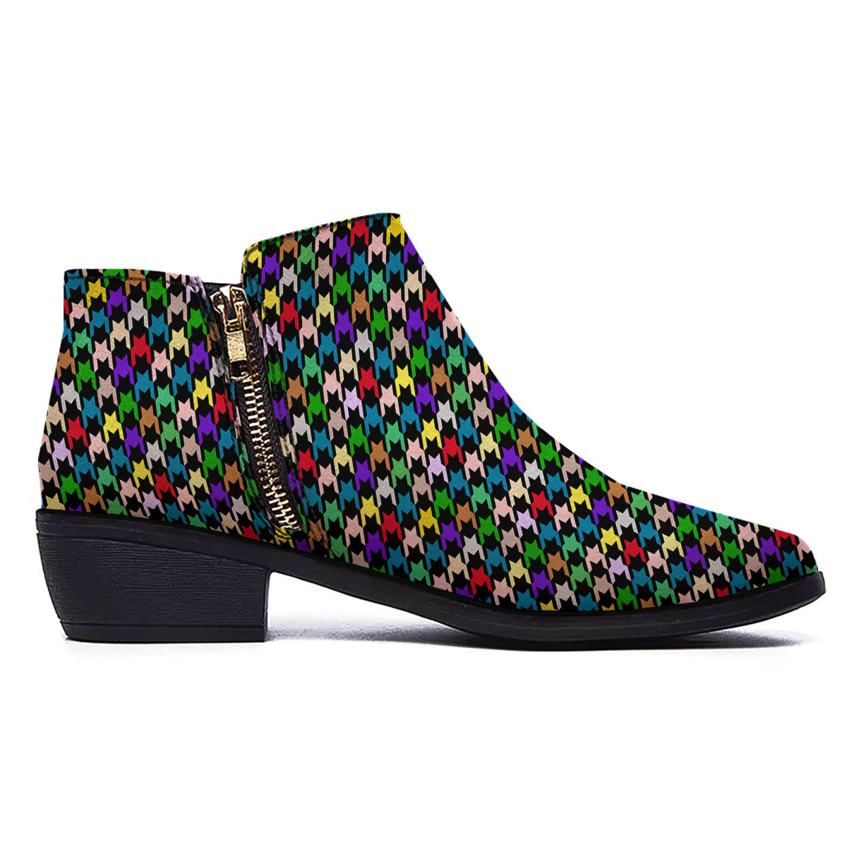 Houndstooth Colorful Print Pattern Ankle Boots-grizzshop