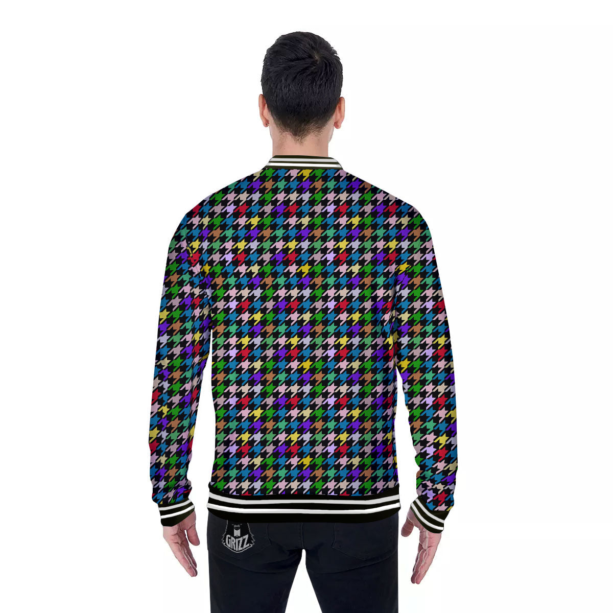 Houndstooth Colorful Print Pattern Baseball Jacket-grizzshop