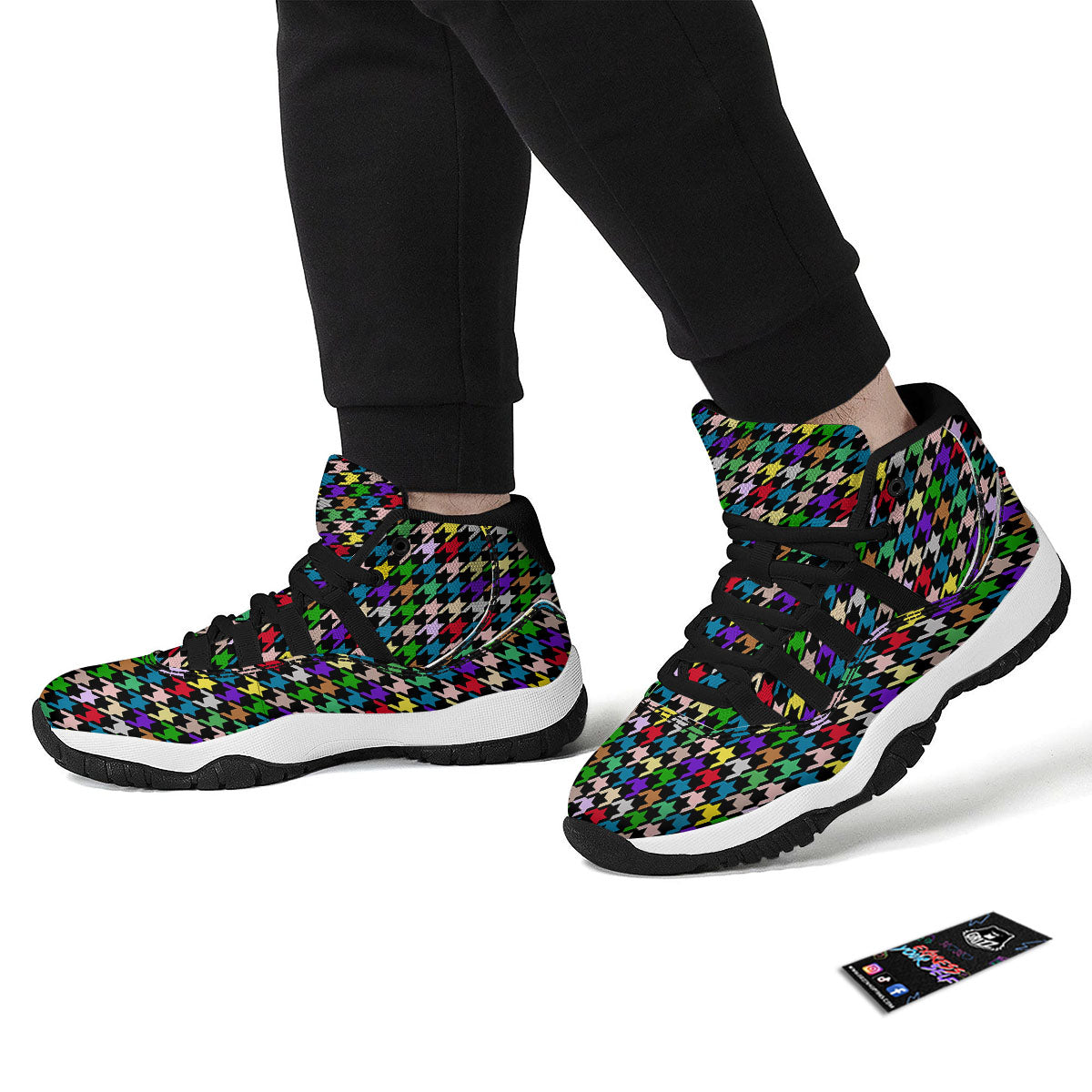 Houndstooth Colorful Print Pattern Black Bball Shoes-grizzshop