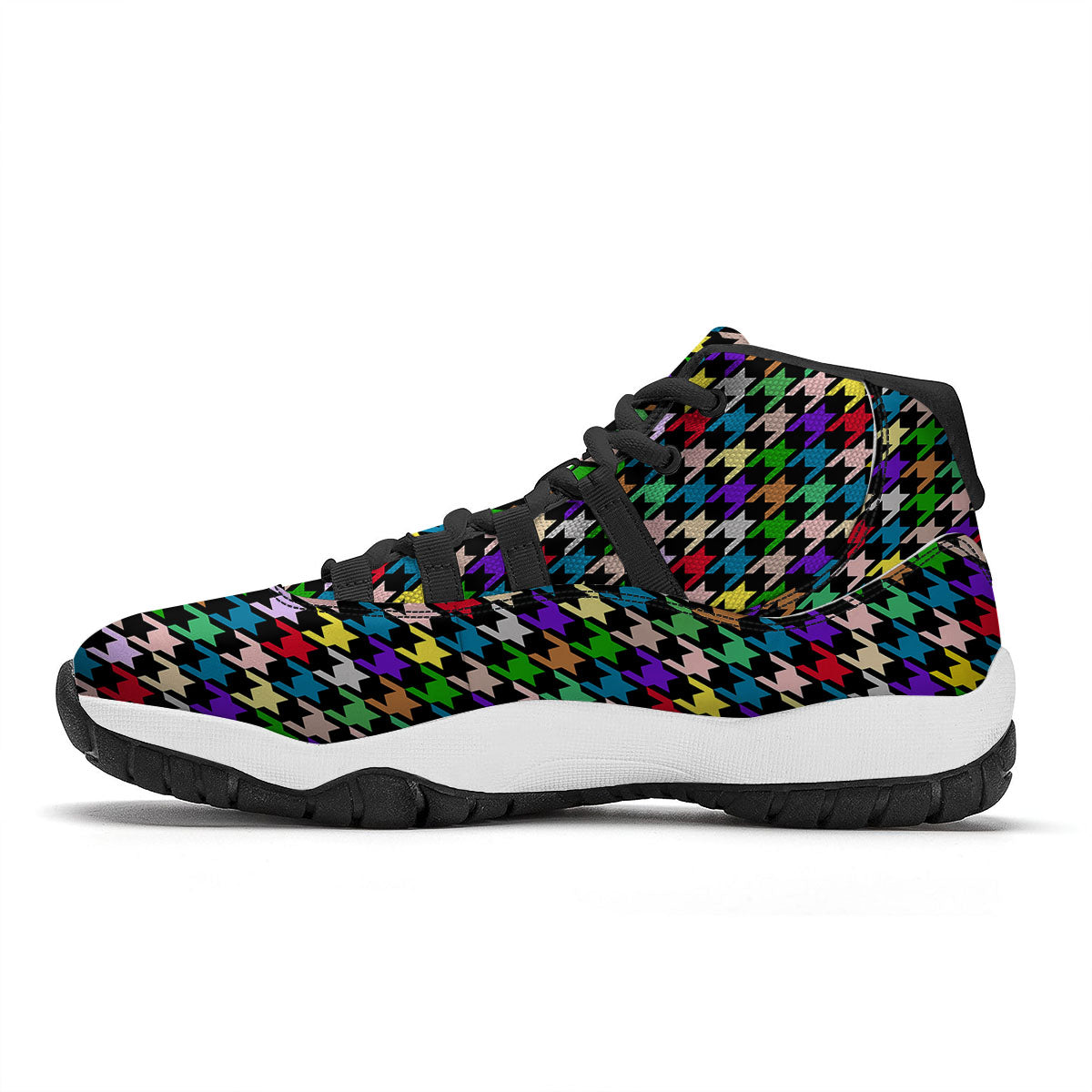 Houndstooth Colorful Print Pattern Black Bball Shoes-grizzshop