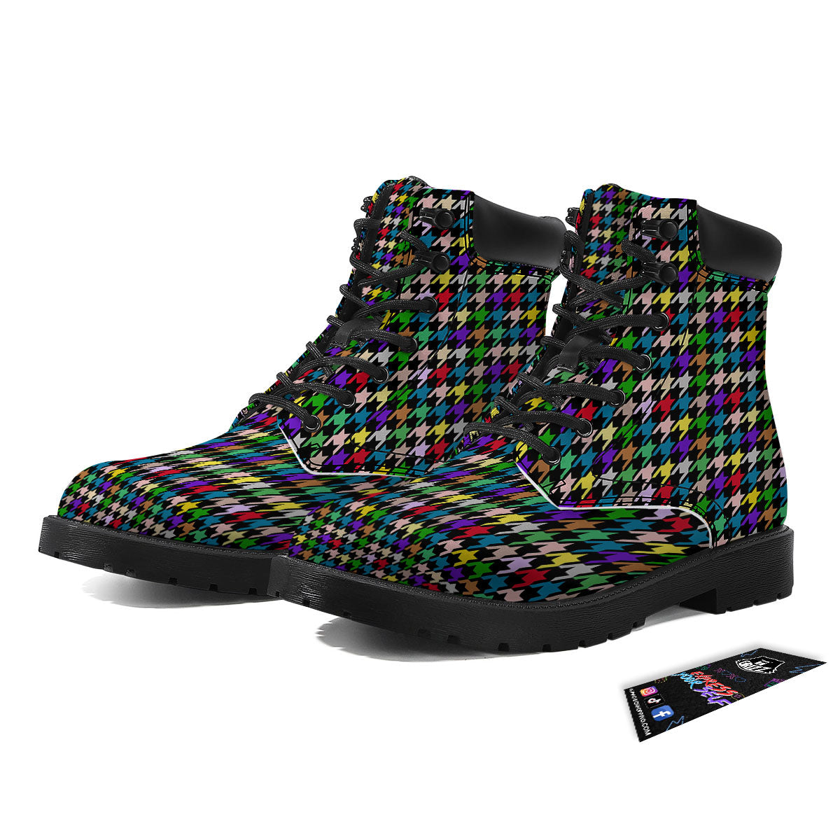Houndstooth Colorful Print Pattern Boots-grizzshop