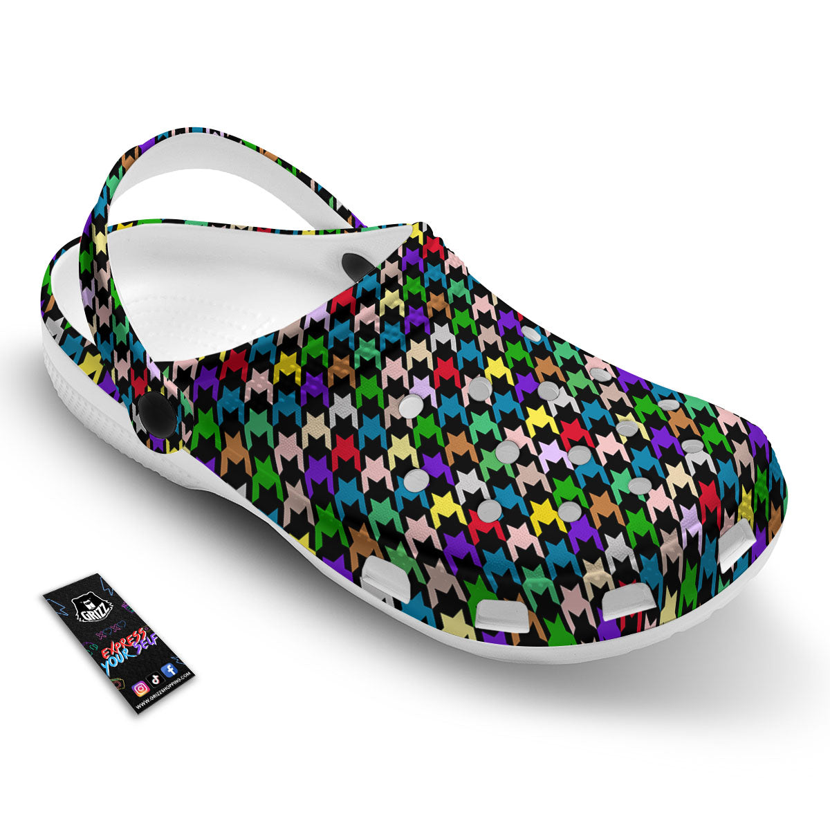 Houndstooth Colorful Print Pattern Clog-grizzshop