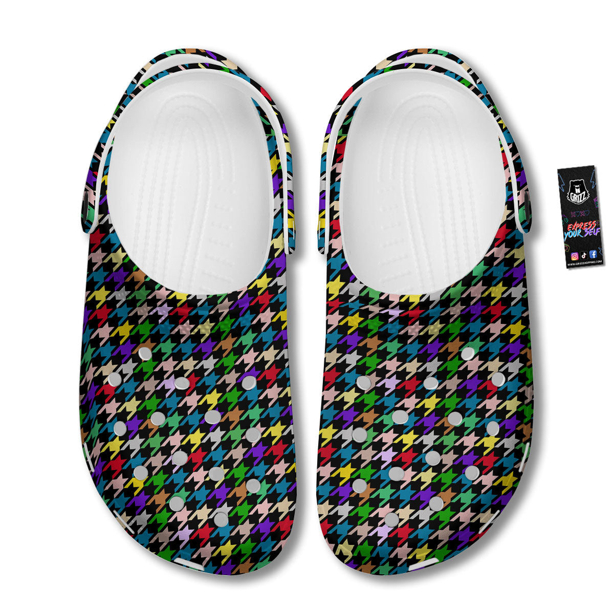 Houndstooth Colorful Print Pattern Clog-grizzshop