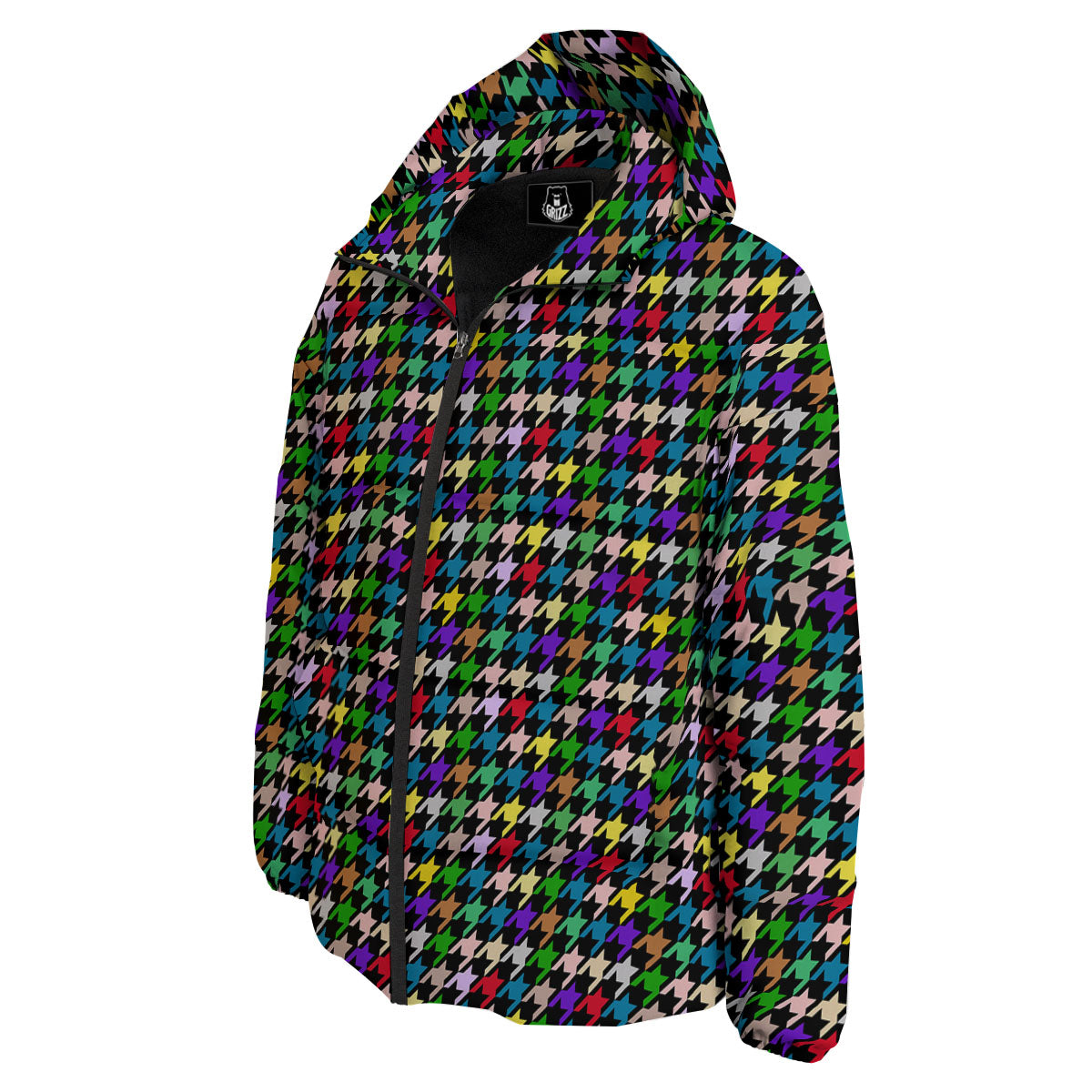 Houndstooth Colorful Print Pattern Down Jacket-grizzshop