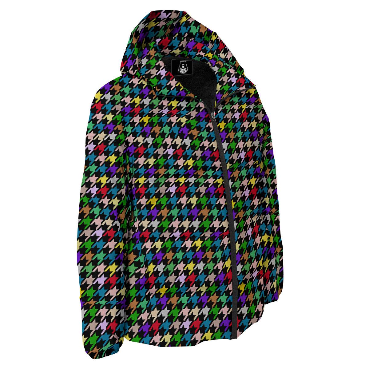 Houndstooth Colorful Print Pattern Down Jacket-grizzshop
