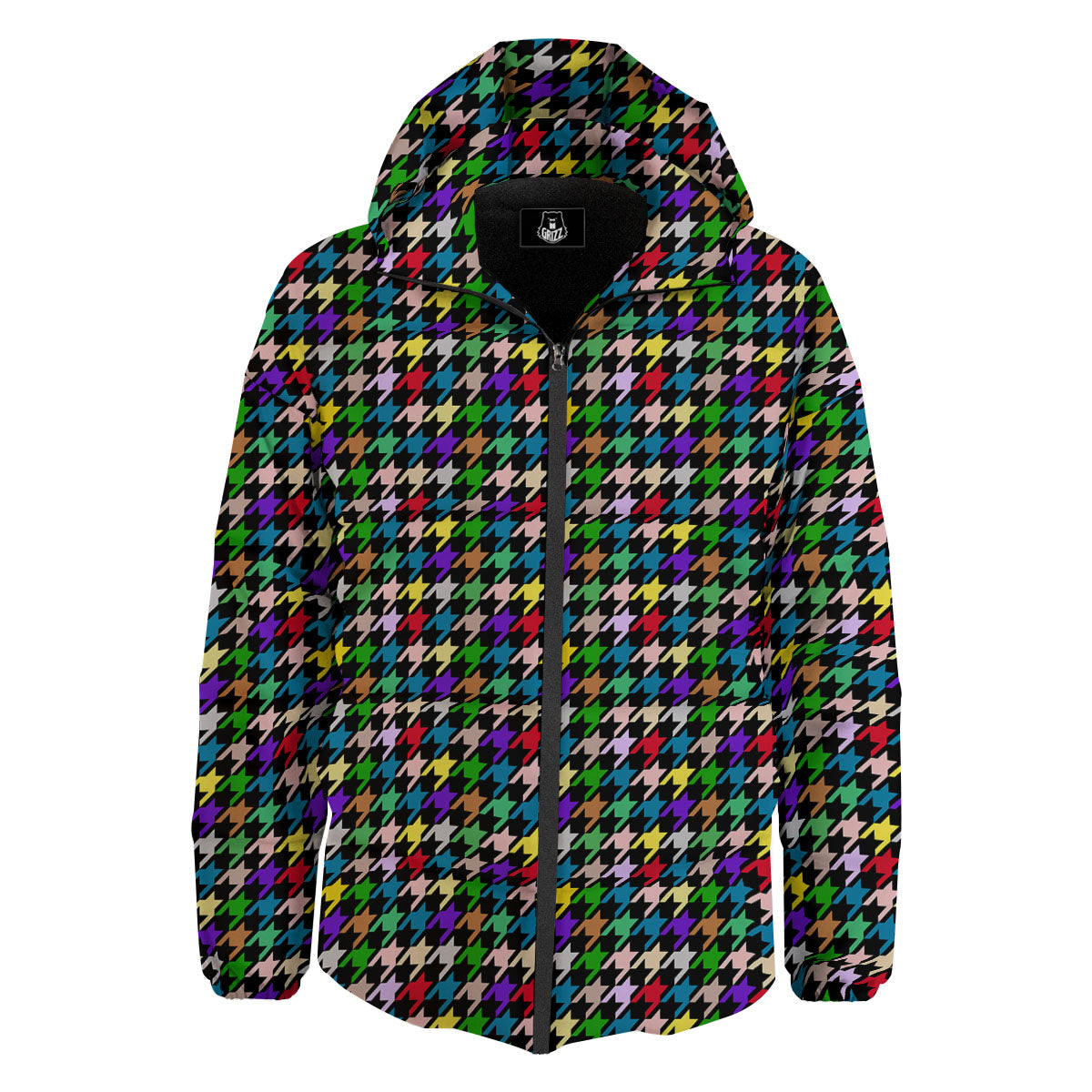 Houndstooth Colorful Print Pattern Down Jacket-grizzshop