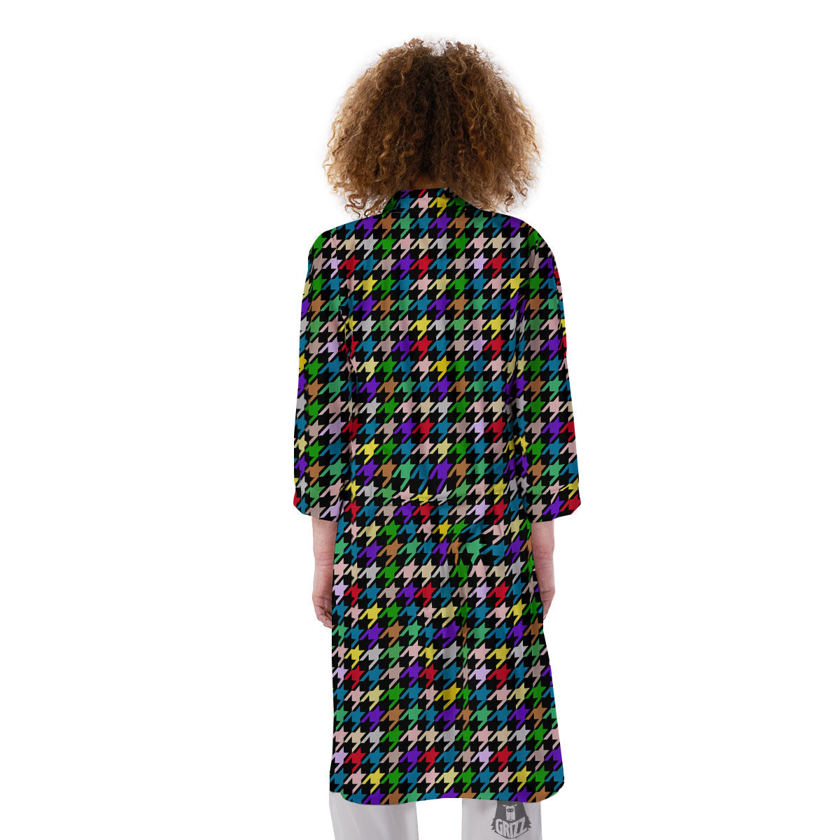 Houndstooth Colorful Print Pattern Kimono-grizzshop