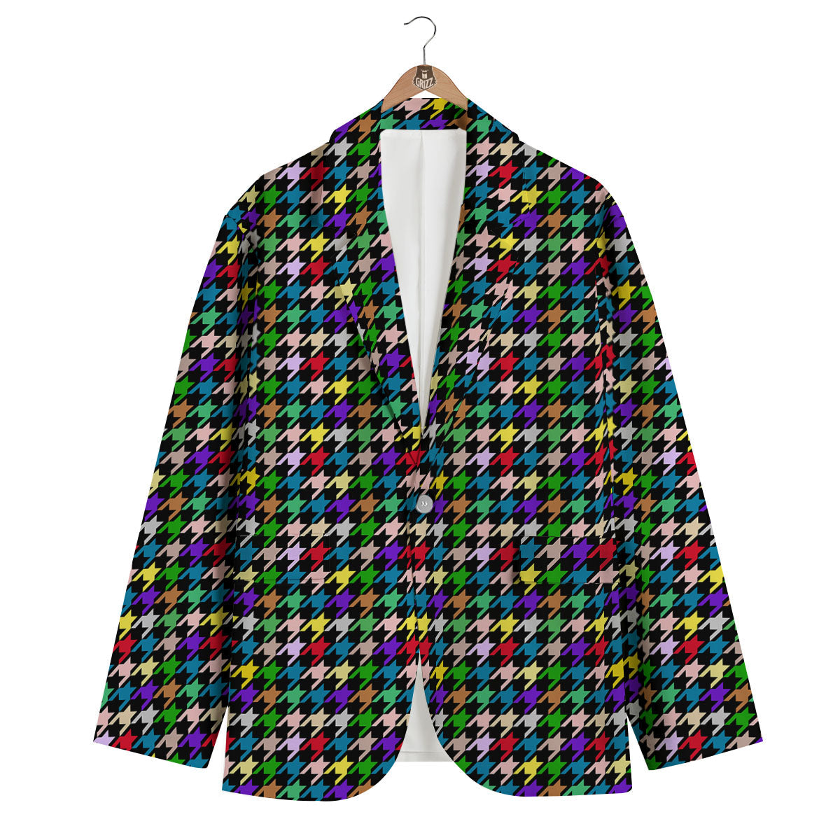 Houndstooth Colorful Print Pattern Men's Blazer-grizzshop